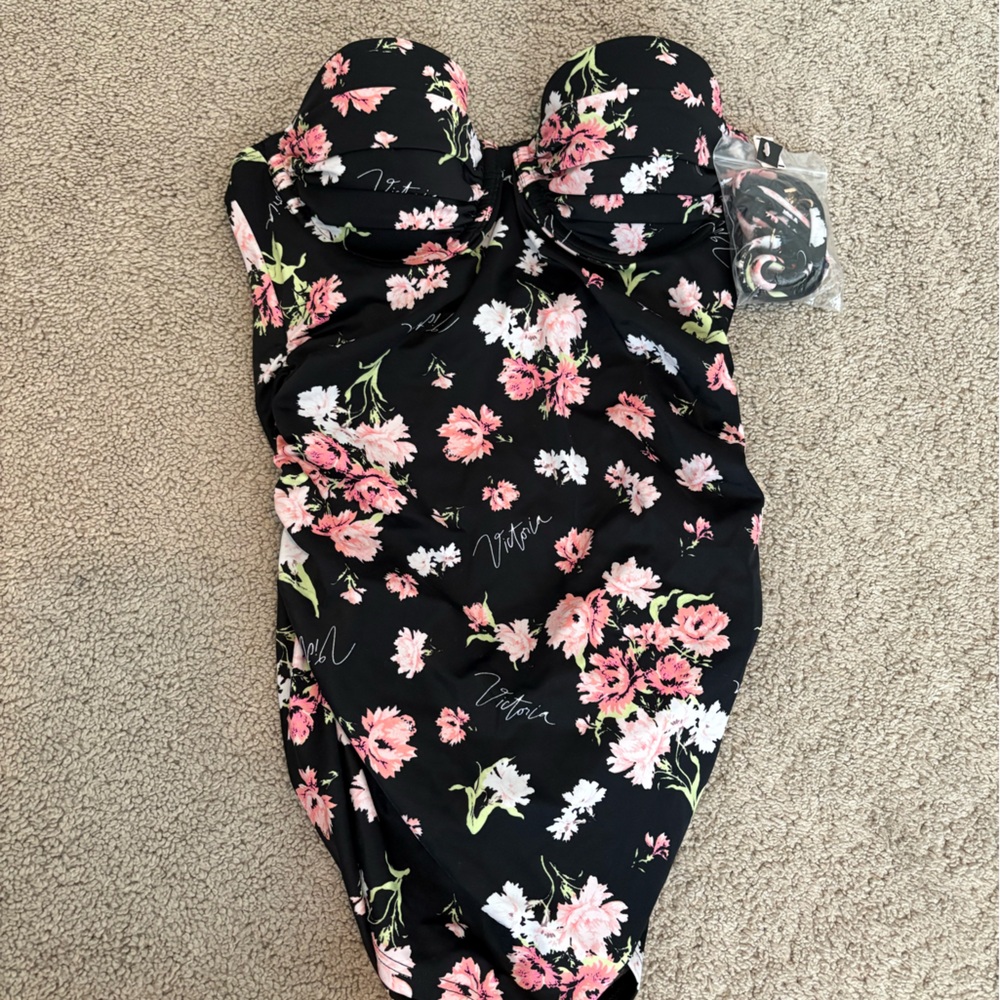 NWT Victoria Secret Floral Black women’s One Piece Swimsuit